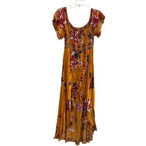 Jealous Tomato Floral off Shoulder Maxi Dress Smocked Orange Spanish Pink L NWT
